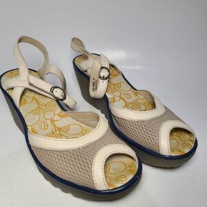 Fly London Cream and Tan Wedges